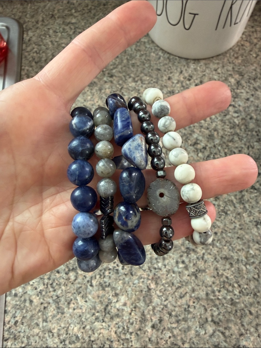 Stackable Blue and White Beaded Bracelet Set - Natural Stone